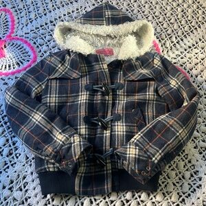 Y2k Vintage Juicy Couture Pink Label Plaid Jacket fur hood